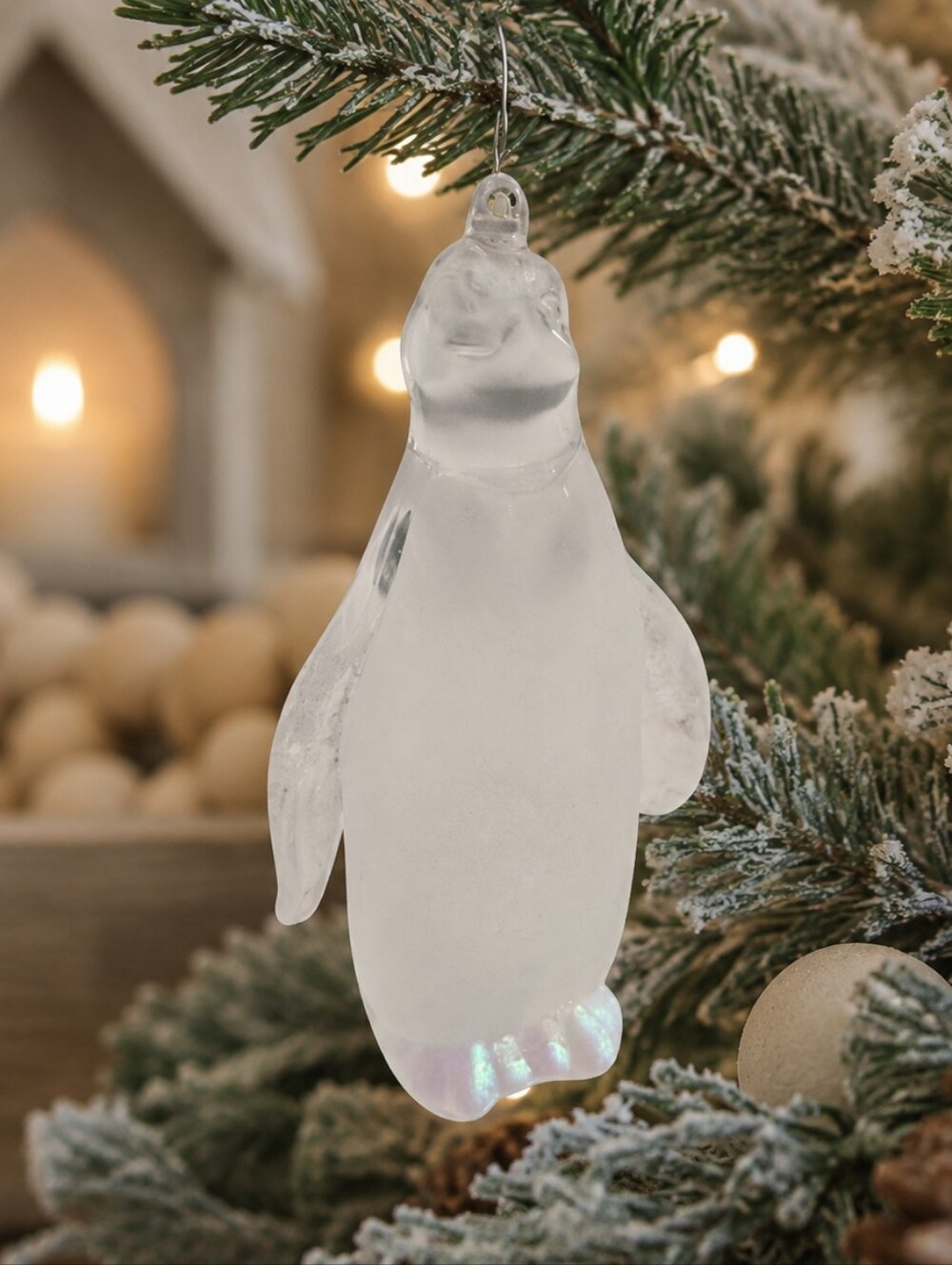 Frosted Acrylic Penguin Ornament – 4.5" Christmas Tree Holiday Decor